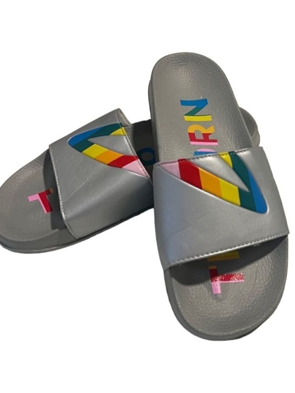 Tretorn Tragrant Multicolor Rainbow Silver Gray Slip On Sandals Slides Size 11 N